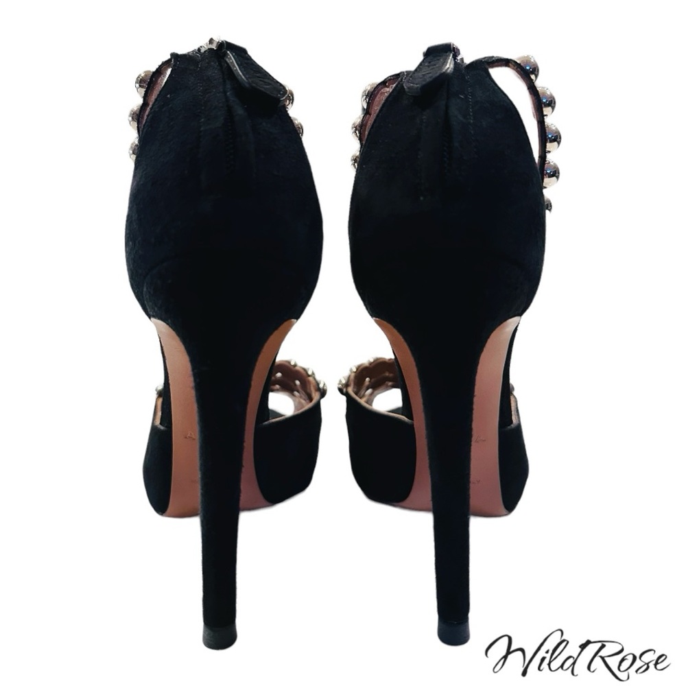 Alaia Black Suede Studded Ankle Strap Sandals Heels Size 36 - Picture 7 of 16
